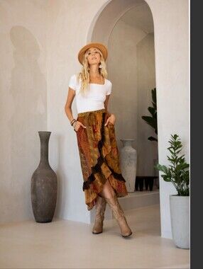 Young Threads High-Low Boho Wrap Skirt Paisley Sz L